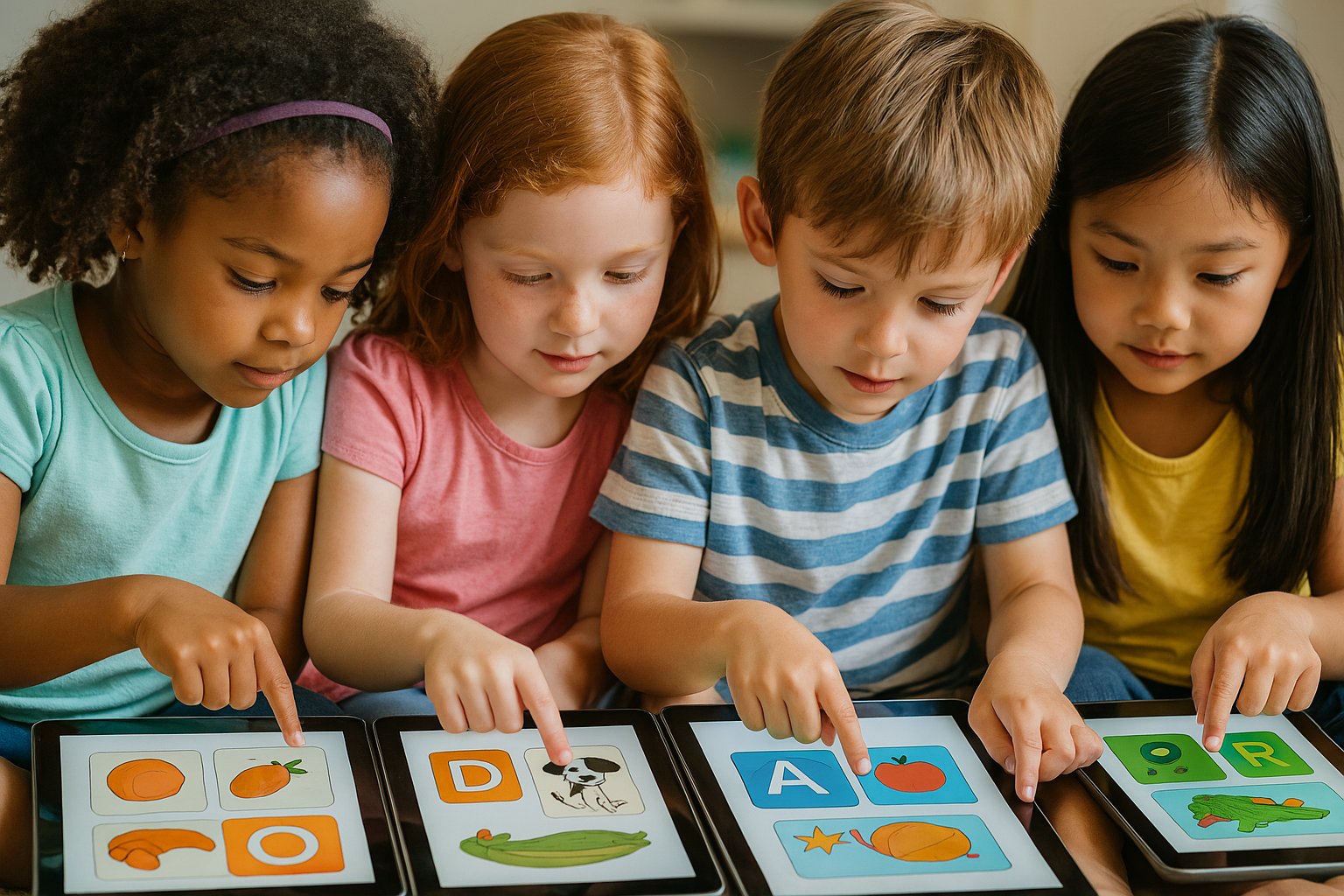 Children engaging with interactive reading apps