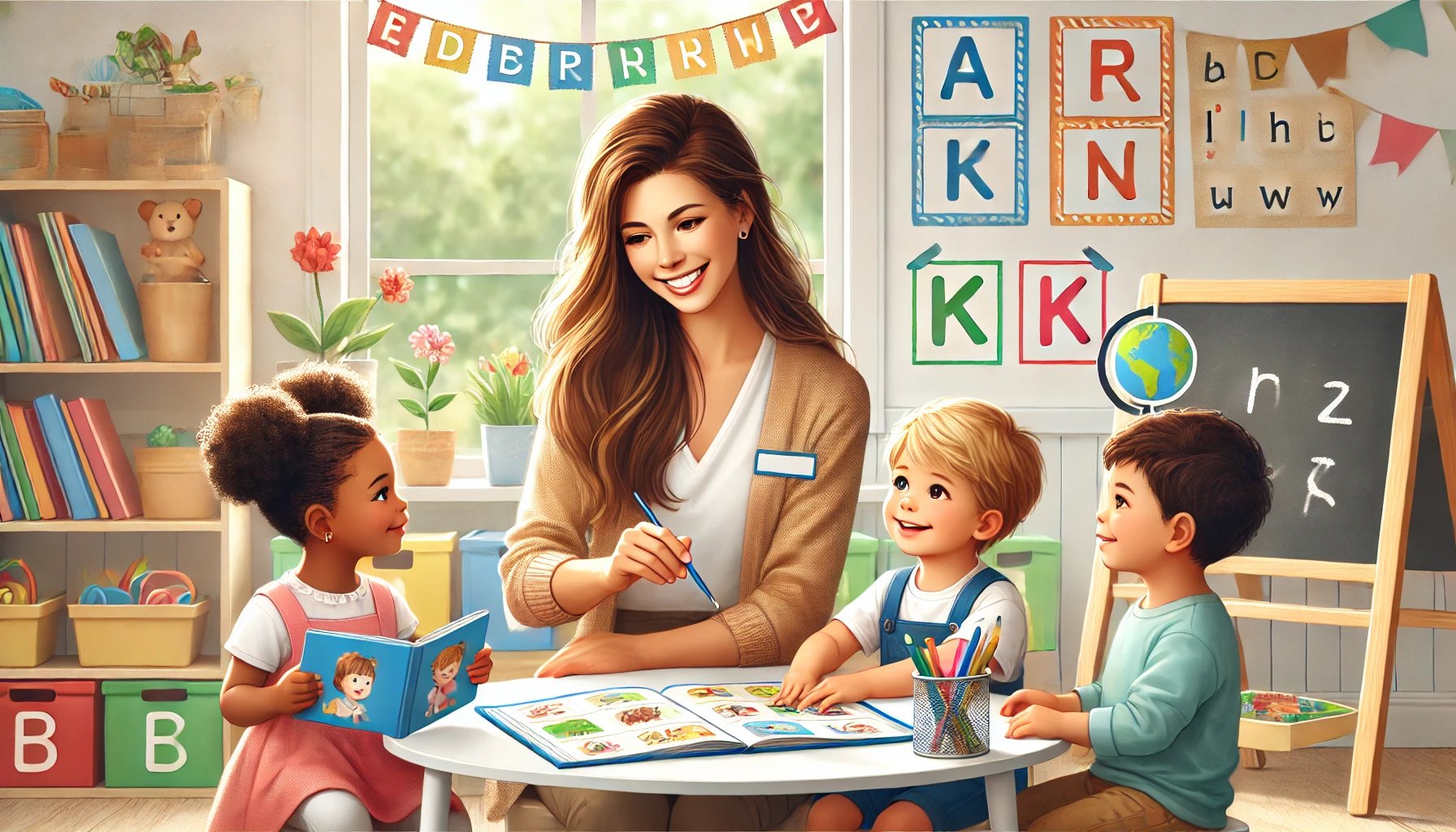 Teacher assessing early literacy skills in students