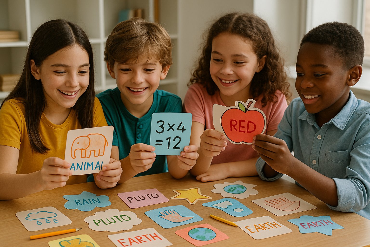 Students using DIY flashcards in a study session