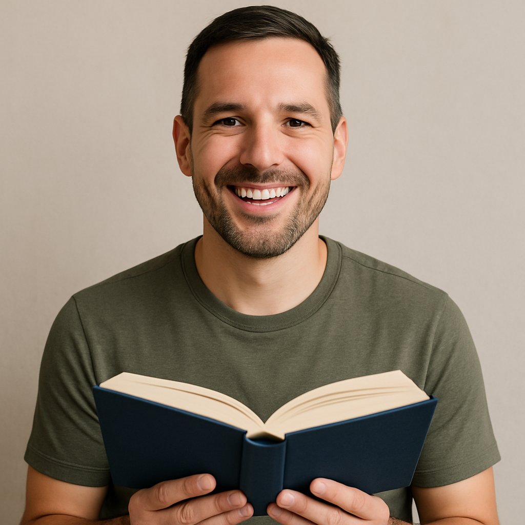 Smiling adult learner holding a book