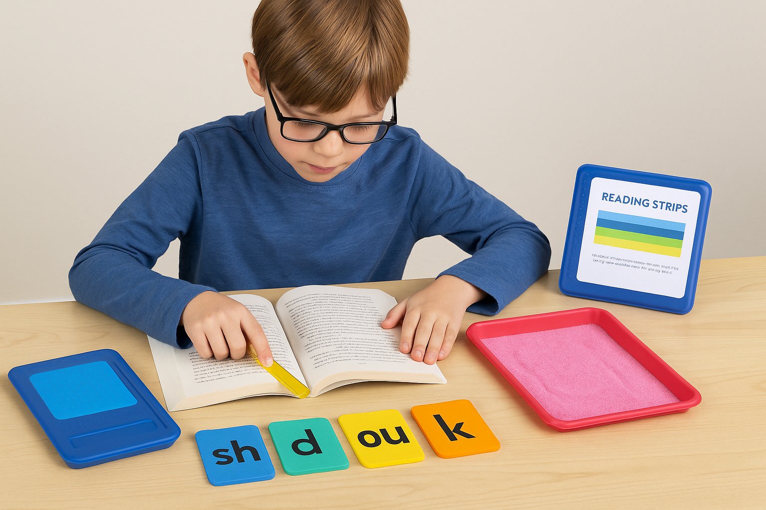 Student using multisensory reading tools