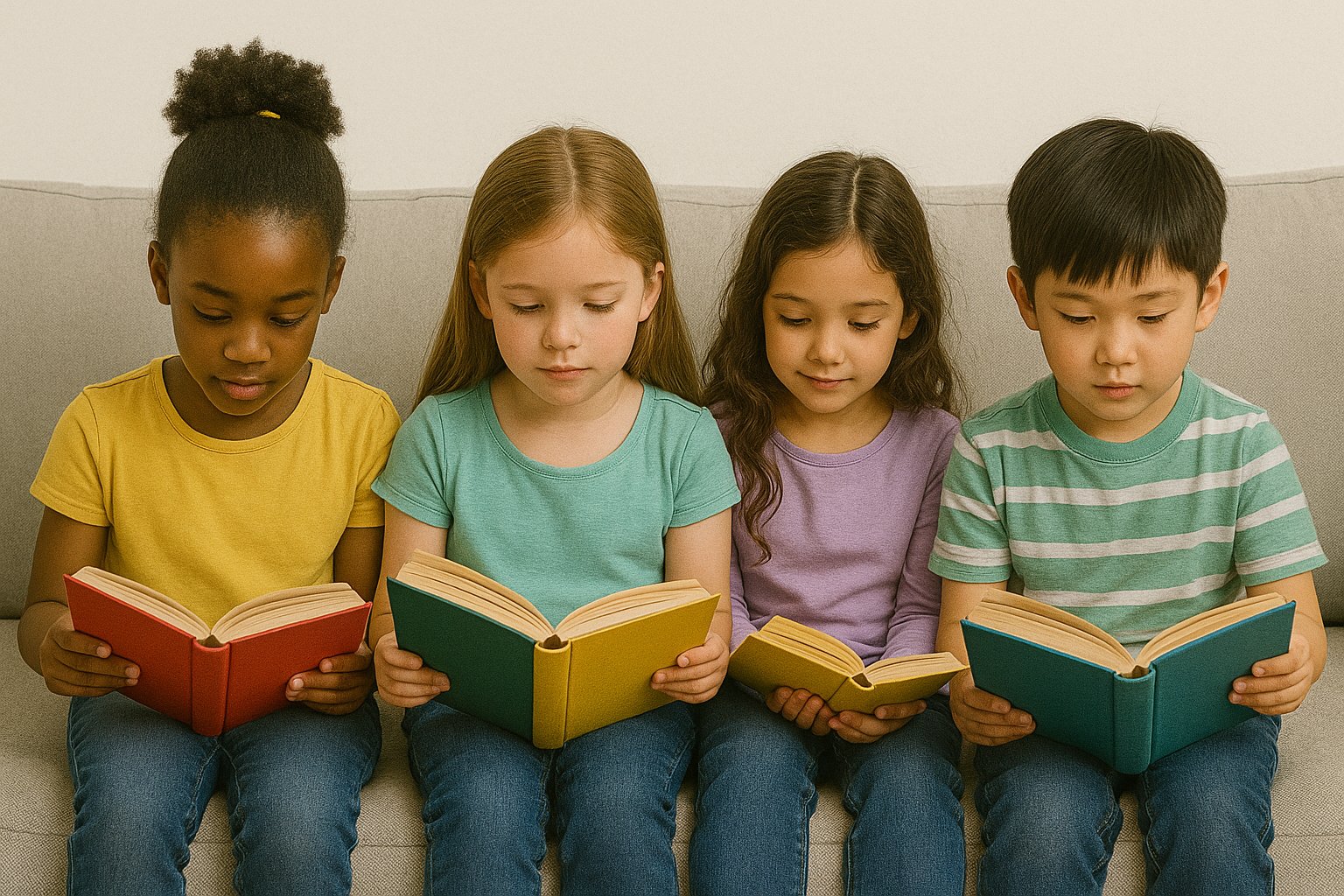 Young children engaged in reading