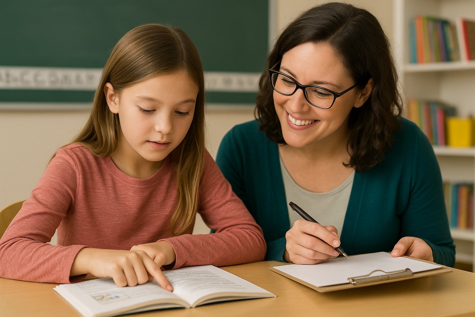 Student receiving reading support from teacher